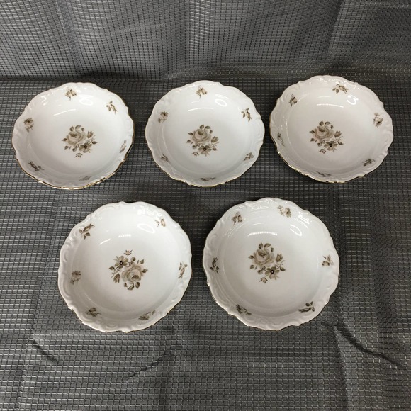 Set of 5 Vintage Winterling China Dawn Rose 5 1/2" Dessert/Sauce Bowls Gold Trim - Picture 2 of 16